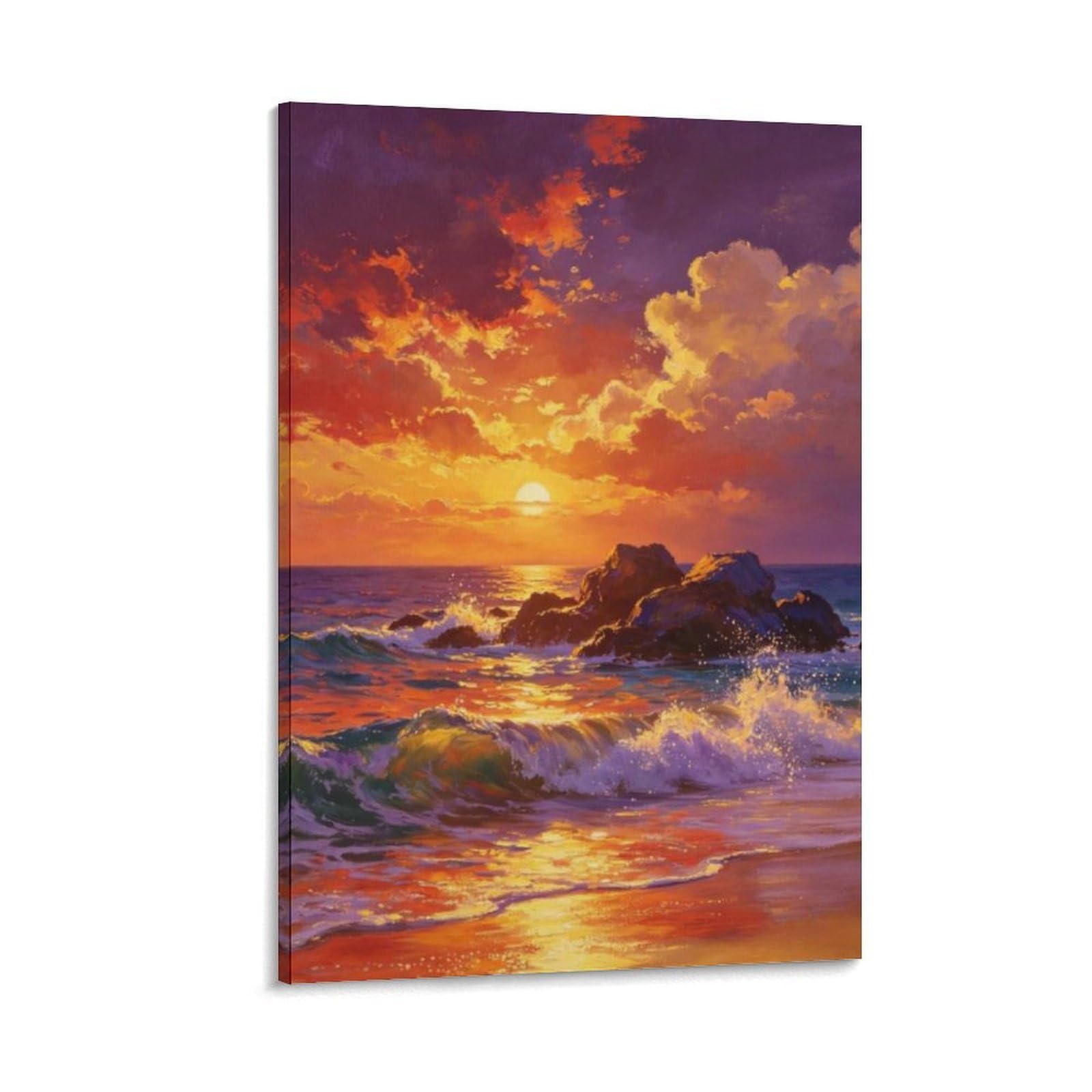 IEJKLUVWX Fiery Rock Coast Dusk Wall Pictures Blazing Cloud Shore Fade-Resistant Moisture Resistant Durable for Bathroom Sofa Background Home Decor Lover Original 20x30inch(50x75cm)