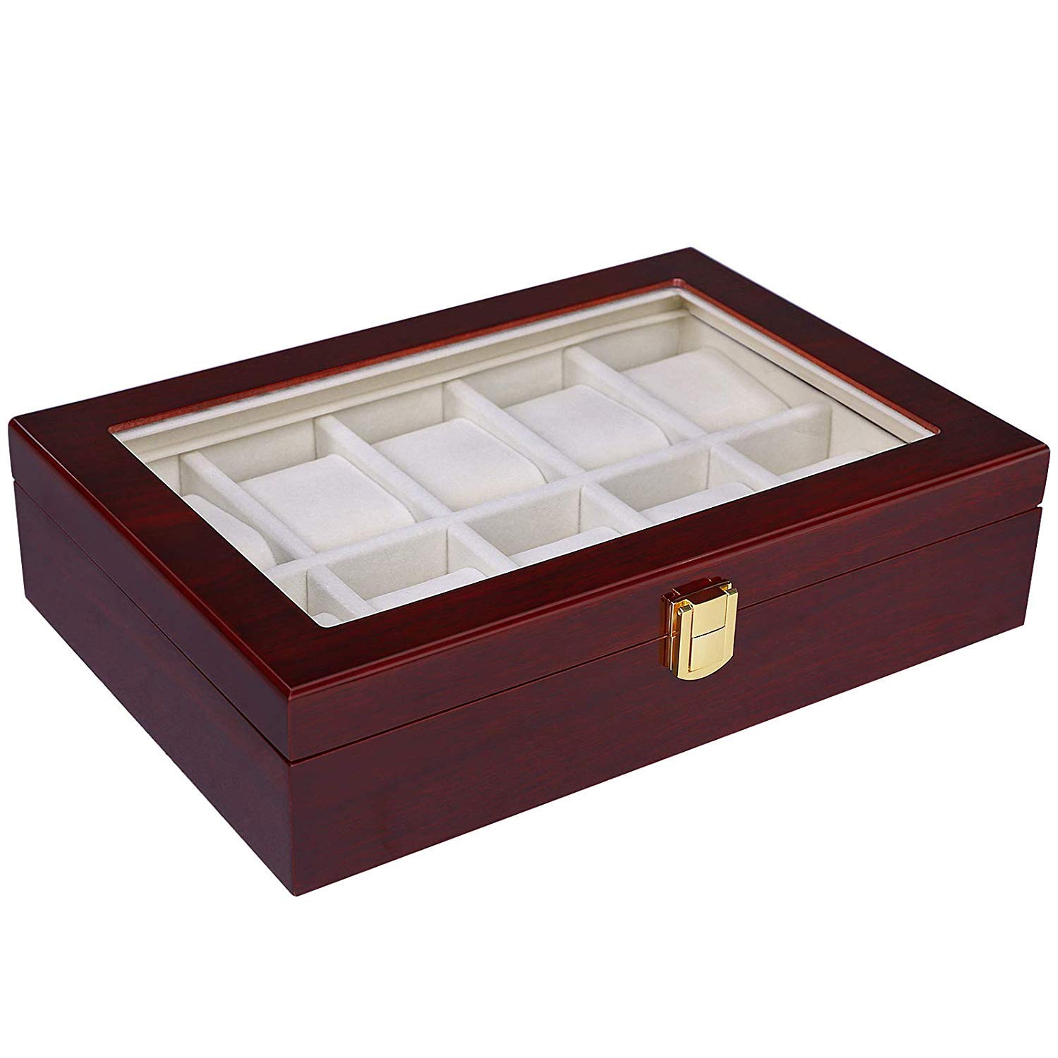 NEMICHAND JEWELS Premium 10 Slots Watch Box Cherry Watch Display Case Storage Organizer Large Glass Top (B07QX8TDMM) Amazon Price History, Amazon Price Tracker