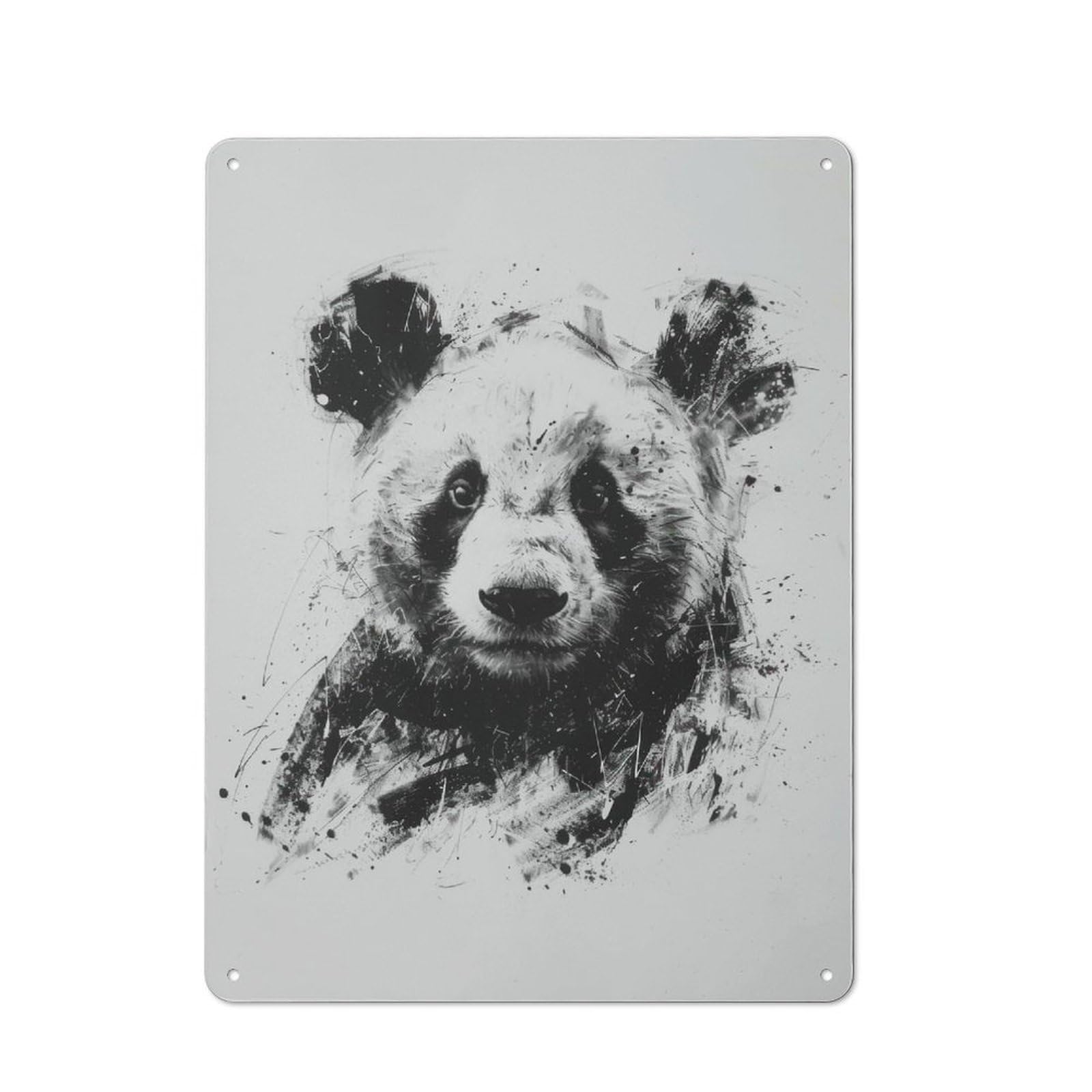 Junmoney Panda Head In Charcoal Metal Sign 40X30cm With For Hallway Wall, Rustic Decor, For Furnishing A New Hallway With Rustic Decor