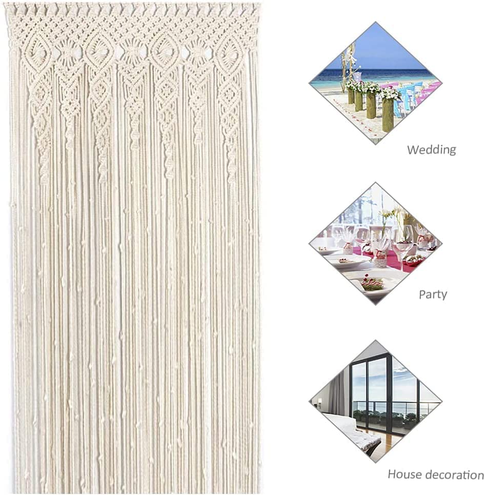 OIHYA Macrame Curtain Wall Hanging Handmade Boho Curtains for Wedding Backdrop Arch Closet Room Divider Boho Wall Decor 40"X80"
