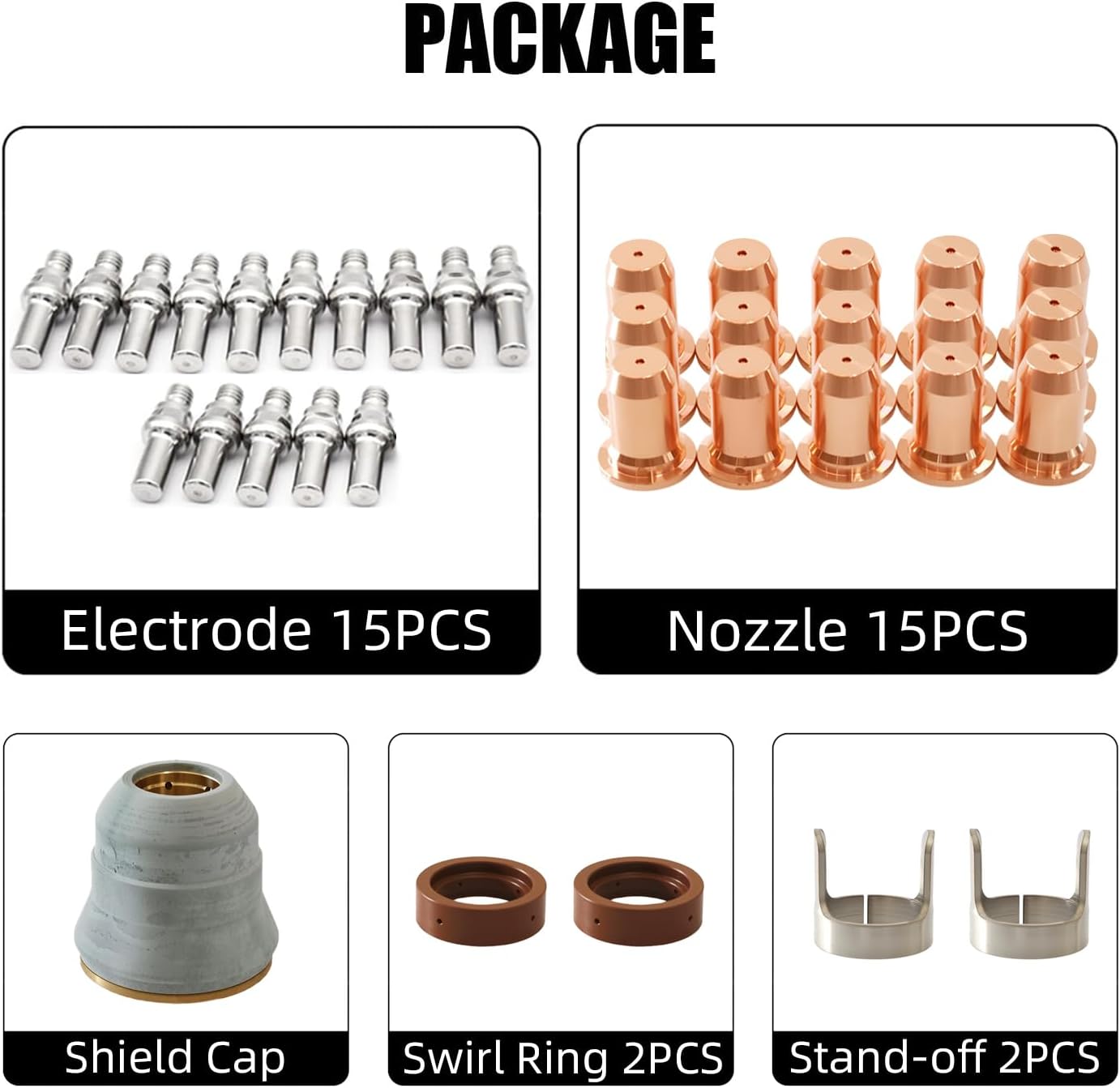 35pcs IPT-60 PT-60 IPT-40 PT40 Plasma Cutting Torch Tip 1.0mm 0.039'' Electrode Shield Cap Stand Off Swirl Ring