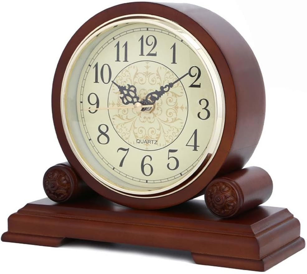 Wood Mantel Clock，Vintage Style Silent Simplicity Battery Operated for Living Room Solid Wood Shelf Decor