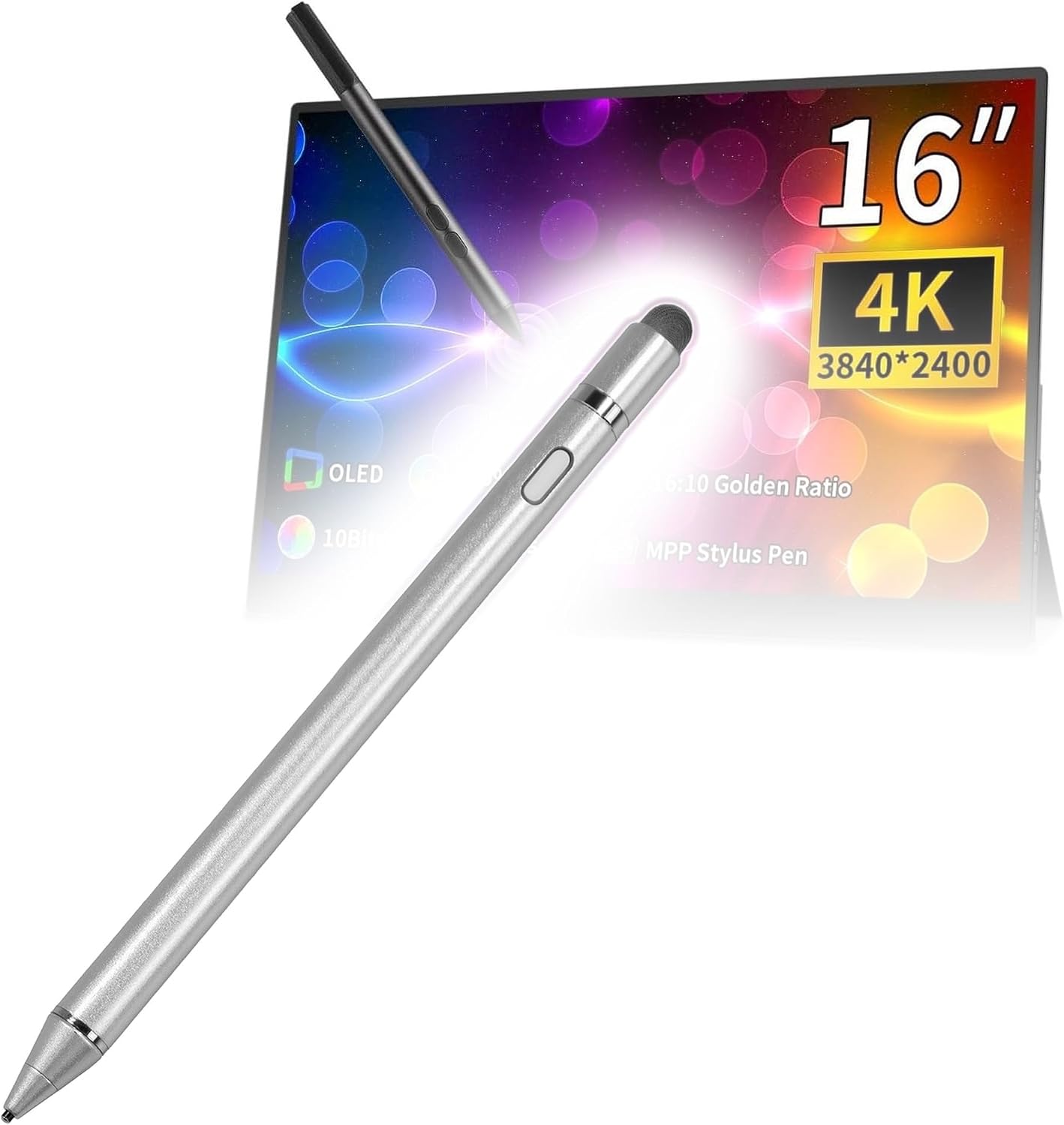 BoxWave Stylus Pen Compatible with Magedok 4k OLED Touchscreen Portable Monitor (16 in) - AccuPoint Active Stylus, Electronic Stylus with Ultra Fine Tip - Metallic Silver