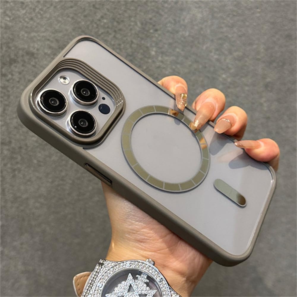 Coque magnétique iPhone 14 antichoc en PC dur transparent et gris - 7