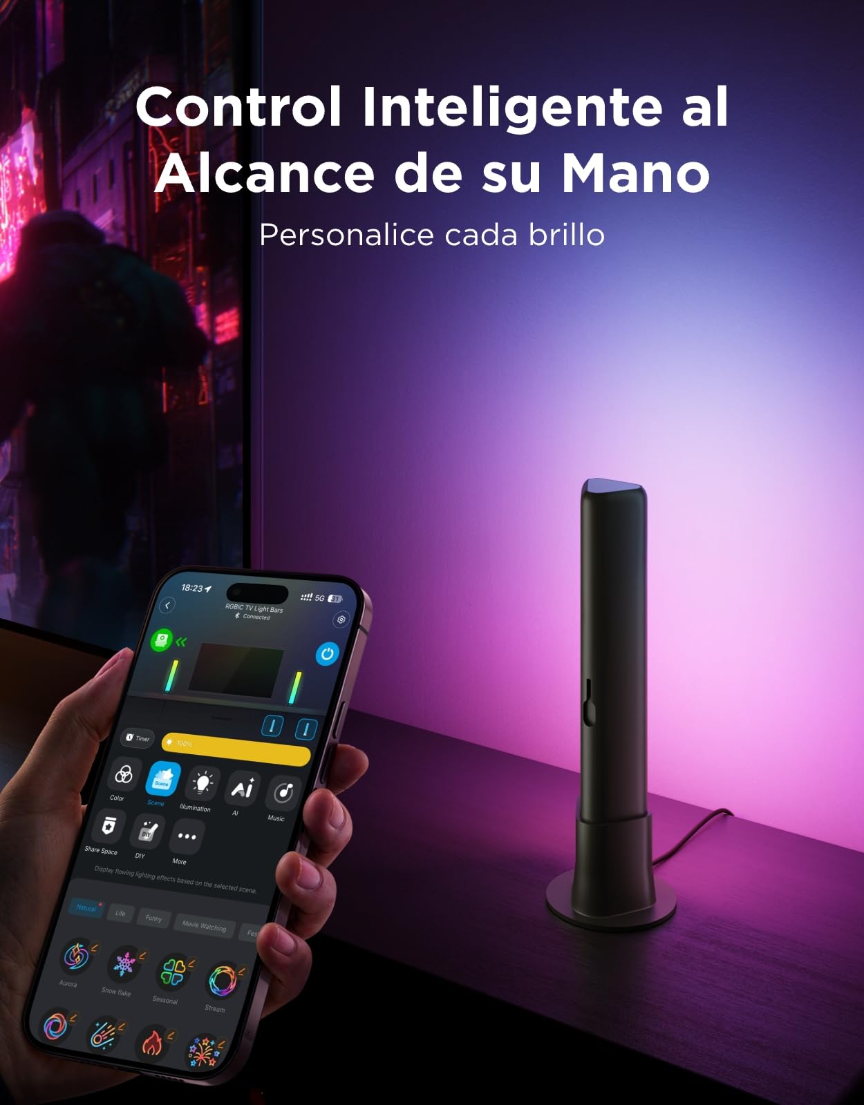 Govee Barras de luz LED Inteligentes, Compatible con Alexa, Matter, Negro | Retroiluminación RGBICWW para TV, Ambiente, Juegos con 64 Modos de Escena, Sincronización de Música, 3 Instalación