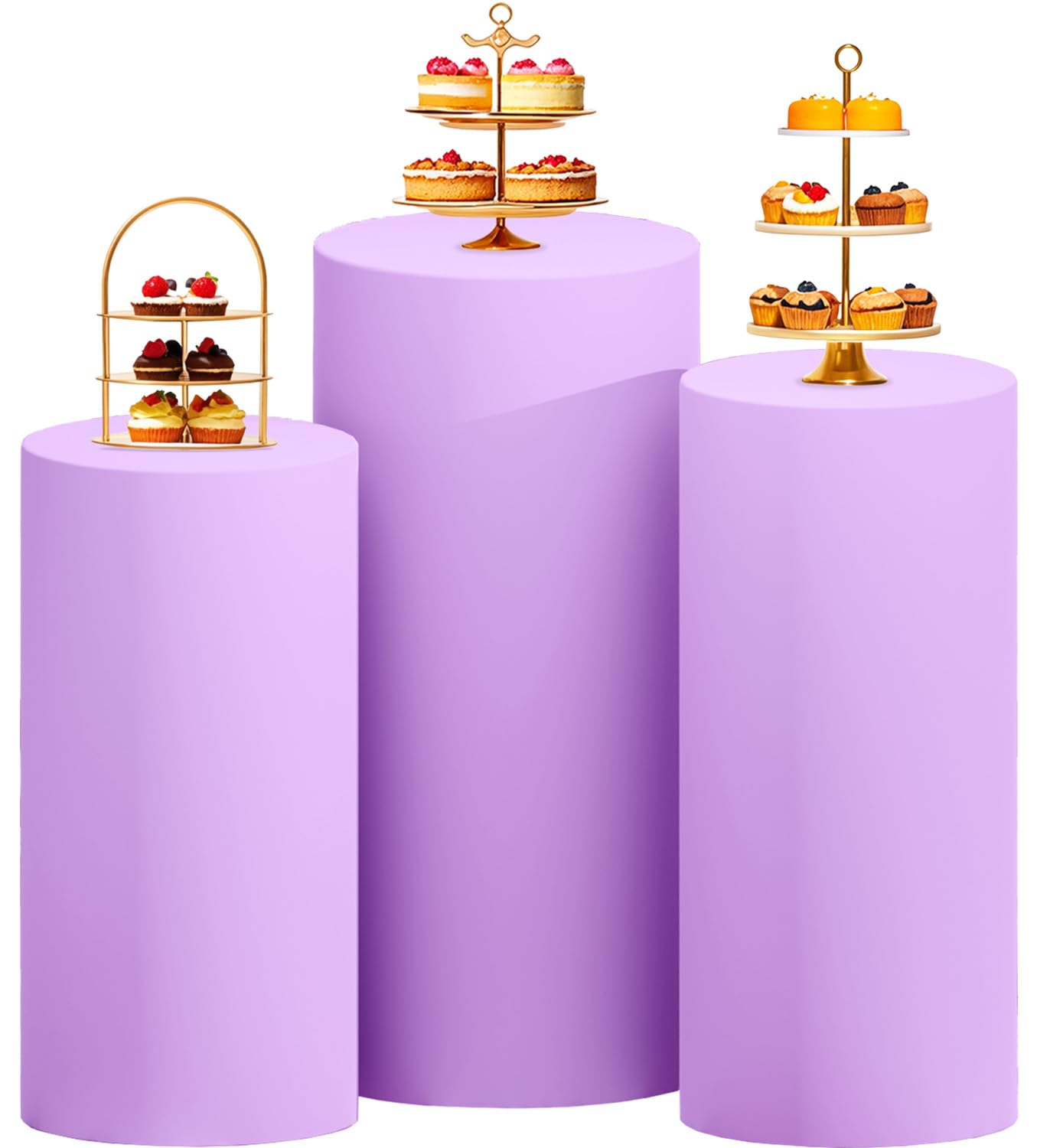 ROMANKAS Lavender Cylinder Cover Set of 3 Pedestal Cover Spandex Pedestal Plinth Display Box Stand Covers Stretchy Vintage Cylinders Stand Covers for Wedding Birthday Party Bridal Shower Decor — image 1