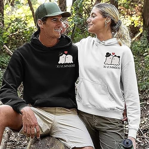 GodLover Personalized Couple Boo Halloween Sweatshirt, Roman Numeral & Initial Heart Embroidered, For Him & Her