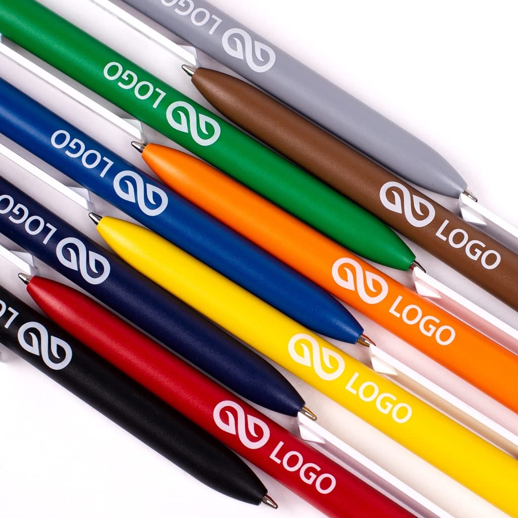 WPRO Kugelschreiber Albert 100 Stk – inkl. einfarbigem Aufdruck auf Schaft oder Clip, 55x7 mm, personalisierbar mit Logo, blau schreibend, Kunststoff – Werbeartikel, 10 Farben