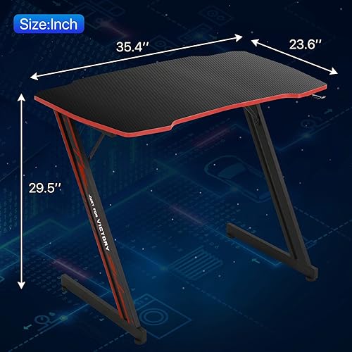 Miniatura 3 de Dkelincs Escritorio para juegos de 35 pulgadas escritorio para computadora en forma de Z mesa de computadora escritorio de oficina en casa estación