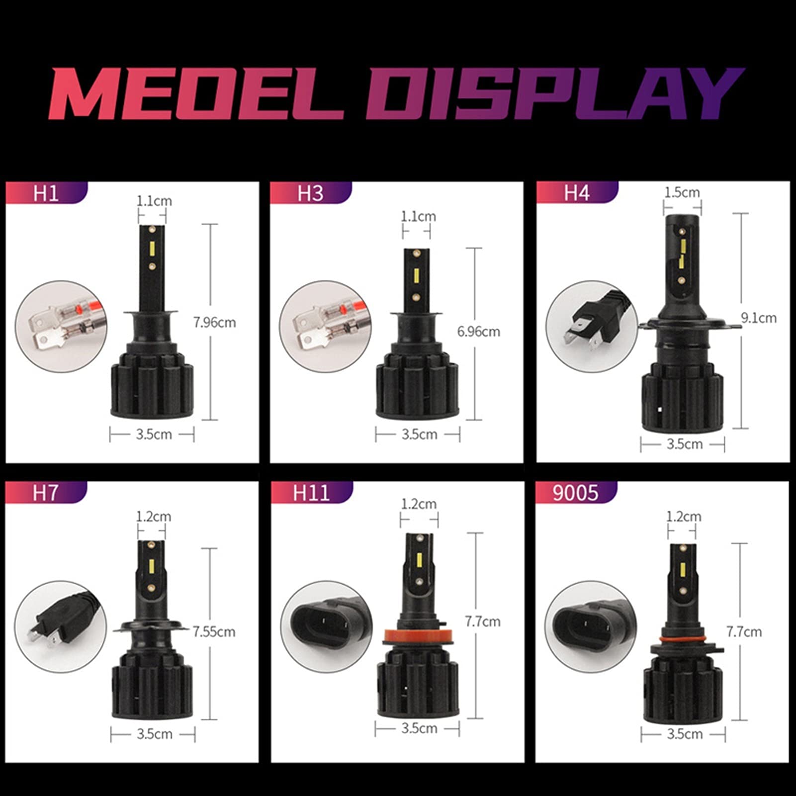 Phares 2pcs S8 H1 H1 H3 LED Ampoules de Phare H7 LED 1860 Chips csp pour Les lumières de Voiture H4 H11 H8 H9 HB3 9005 HB4 9006 9006 9012 6500K Auto Headlamp