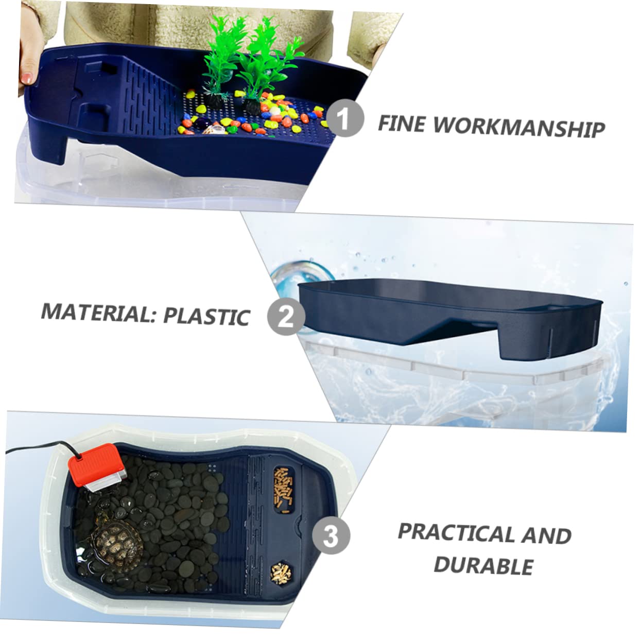 COLLBATH Terrario para Tortugas de Agua Plataforma para Tomar el Sol, Resistente al Desgaste Impacto, Hecho de Plástico Azul Estructura Doble y Canal