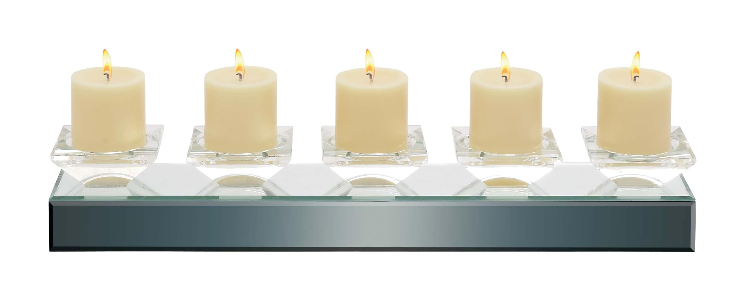 Deco 79 Glass Handmade Pillar 5 Plate Candle Holder with Mirrored Sides, 24" x 4" x 4", Silver