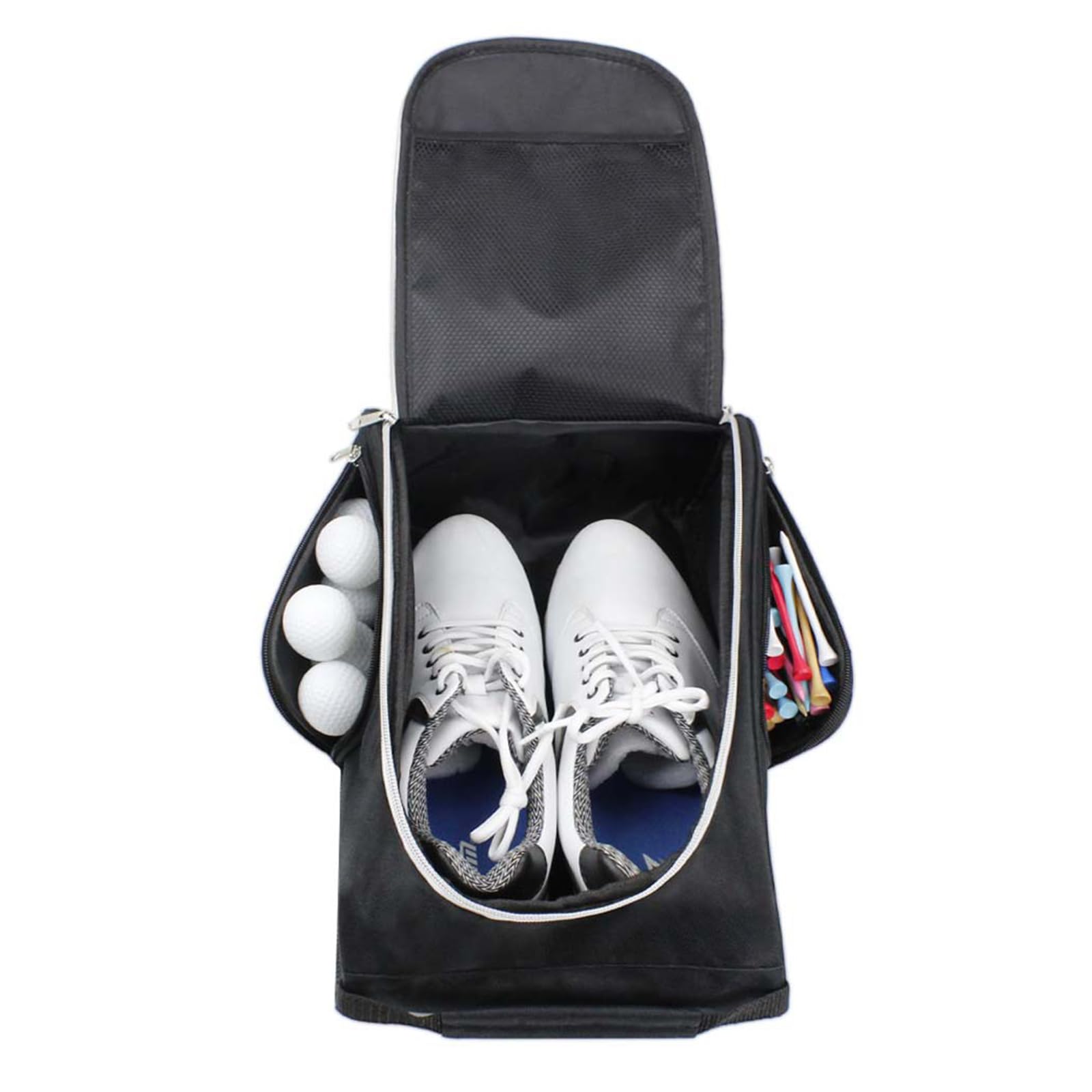 Golfschuhtasche für Männer und Frauen, Sportschuhtasche aus Nylon mit Reißverschluss und 2 Großen Außentaschen für Zubehör für Bälle, Tees und Socken