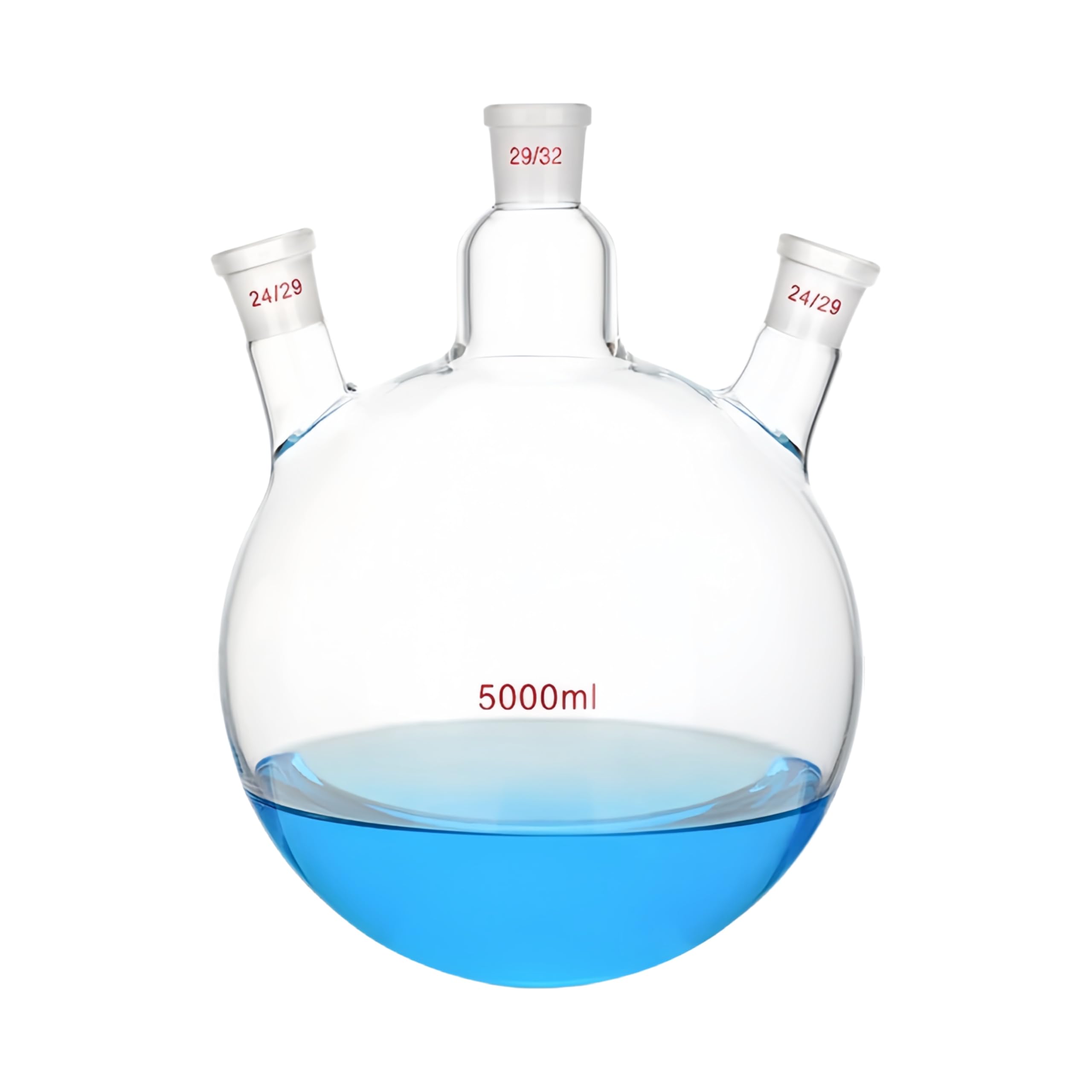 VIDOO Kolba Okrągłodenna Trójszyjna ze Szkła Borokrzemowego 3.3, Laboratoryjna Kolba Grzewcza do Chemii z 24/29 29/32 24/29 Szlifami, 5000ml