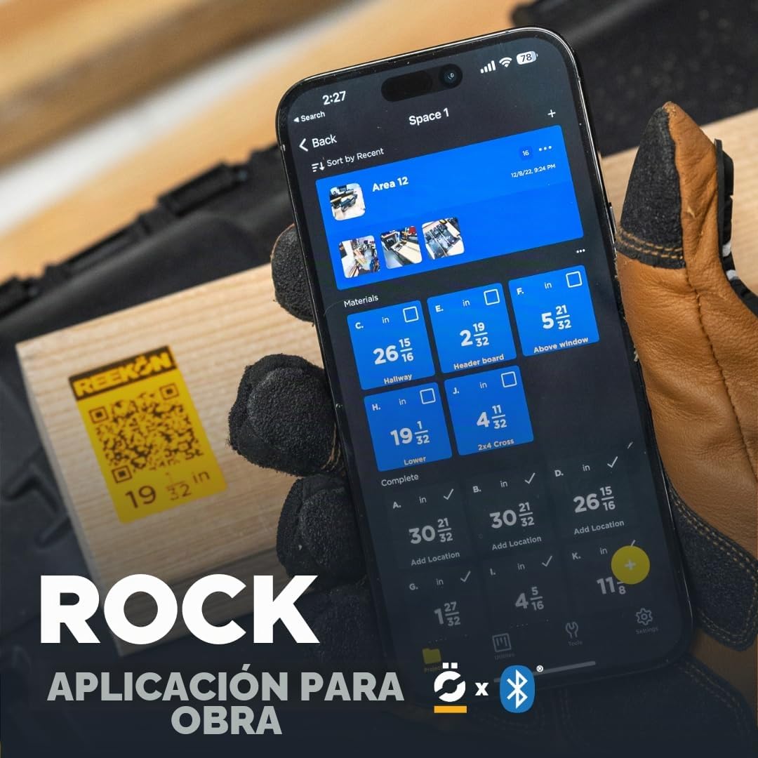 REEKON T1M - Cinta digital métrica (7,6 m) - Herramienta de medición y seguimiento inteligente Bluetooth, precisión de 0,5 mm, memoria 1000+ medidas, pantalla LCD, batería recargable 150+ horas