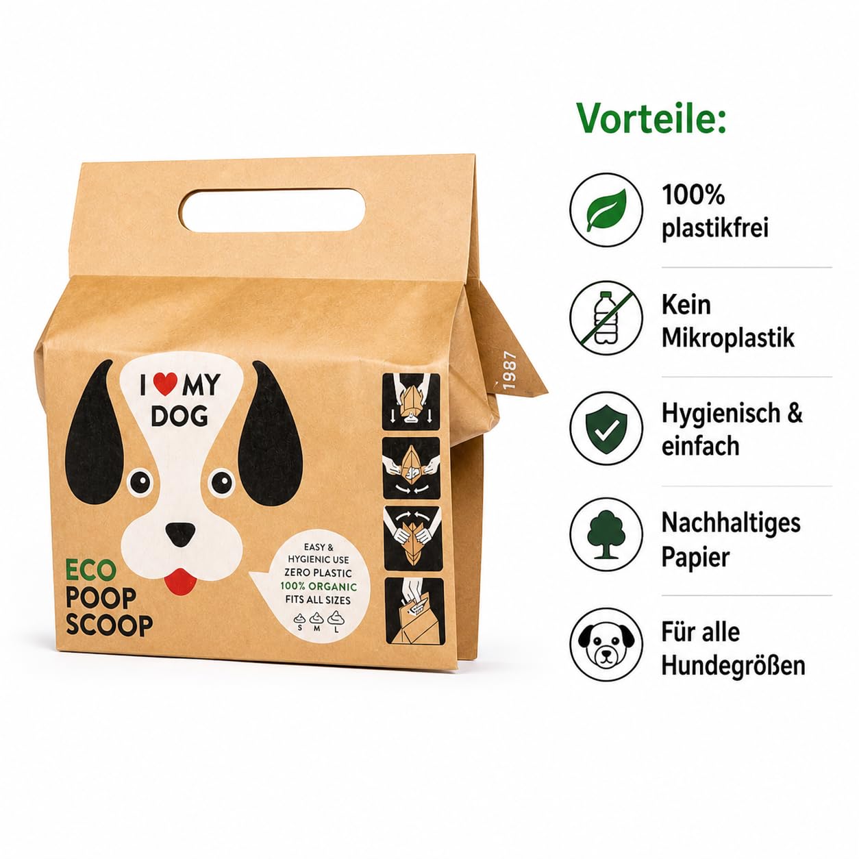 Bolsas para excrementos de perro con asa y biodegradables (360 unidades, cartón) - bolsas compostables para excrementos de perros pequeños, medianos y grandes y cachorros - bolsas para