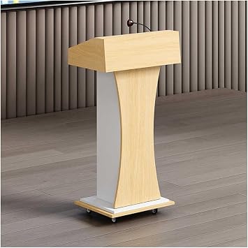 Lectern Podium Stand Wood Church Pulpits Wooden Mobile Lectern Floor Standing Podiums Desk Multi Function Pulpit Lecture Classroom Presentation Stand Wheeled Lectern With Storage ShelfOak,MO