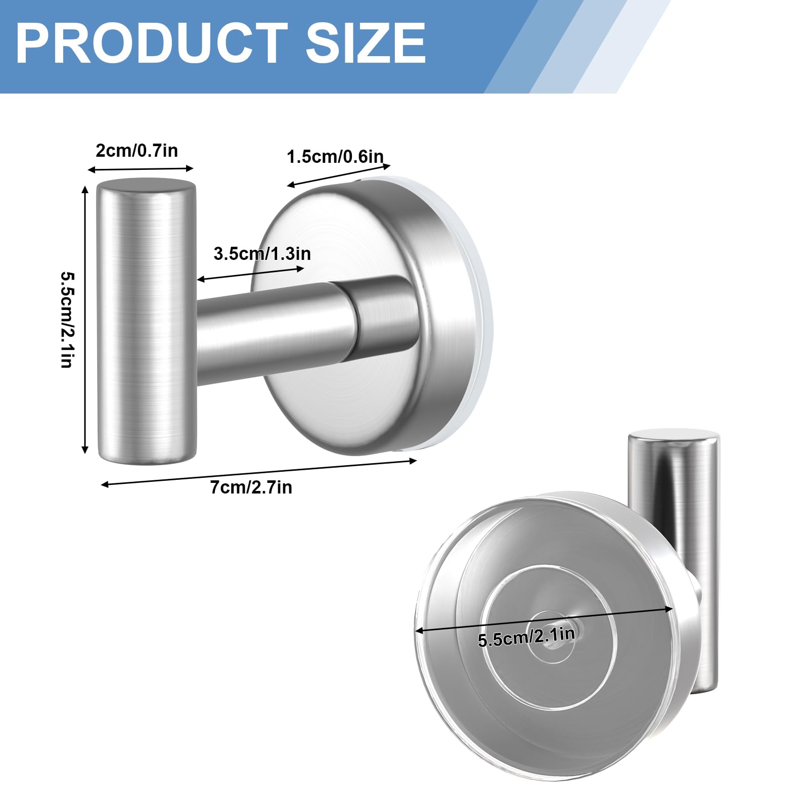 PMMASTO Ganchos con ventosa para ducha, ganchos de baño de acero inoxidable para colgar toallas, lufa, abrigos, albornoz, baño, cocina, puerta de cristal, espejo, azulejos (forma de T plateada,