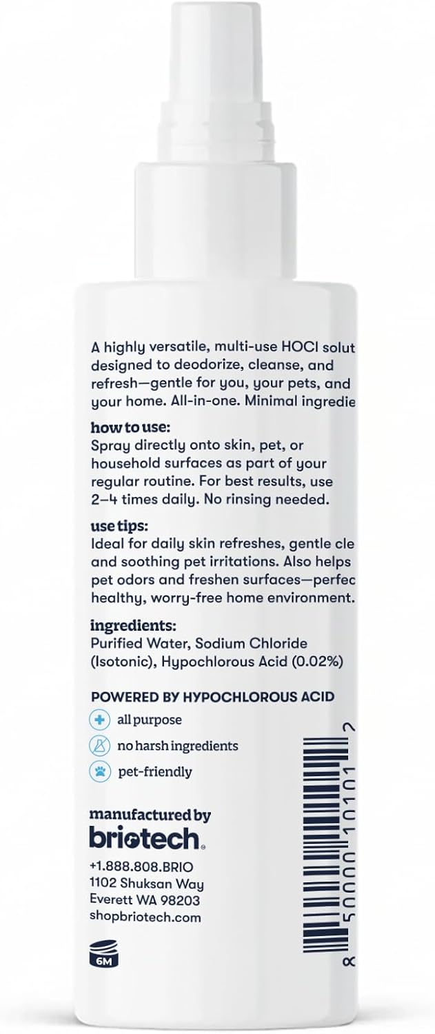 BRIOTECH Pure Hypochlorous Acid Spray and Cleanser, Original Premium HOCl Topical Solution, Multi-Purpose Cleaner, Family Approved & Pet Friendly, 2 fl oz Travel Size