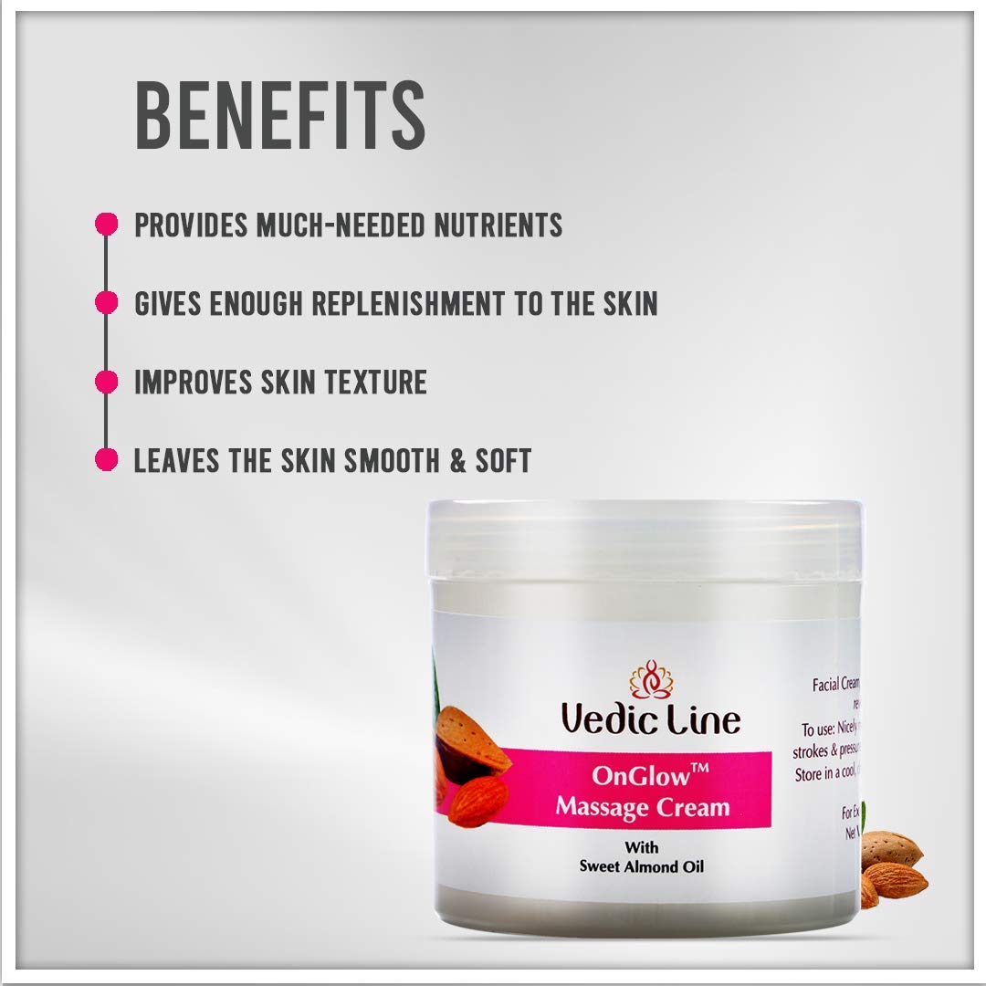 Vedic Line Onglow Massage Cream,Minimize Dry Skin&Improve Skin Texture With Almond Oil,Shea Butter,Jojoba Oil Gives Smooth And Glowing Skin,100Ml 1