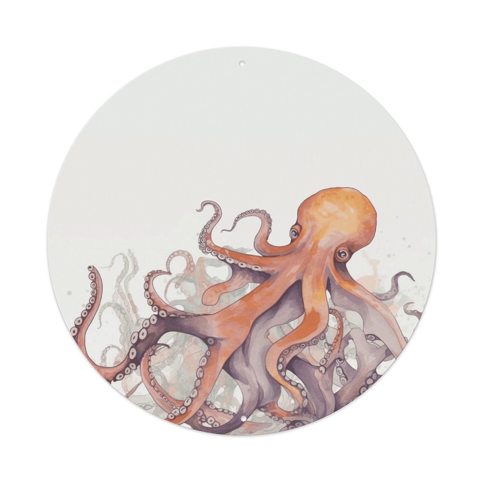LZQPOEAS Octopus Tentacles Round Aluminum Wall Art Sign, Metal Indoor Wall Decor with Holes, Durable Circular Aluminum Plaque for Home, Bar, Cafe, Living Room, And Office Decoration