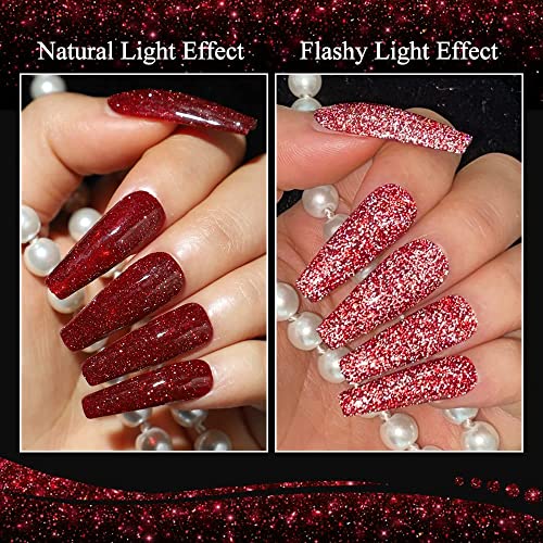 Mizhse Diamond Gel Nail Polish, Reflective Glitter Gel Polish Set, Christmas Sparkly Shiny Gel Nail Art Varnish Manicure Kit, Soak Off Led Lamp, For Beginners Diy At Home (Bd-006 Red) #TOP1