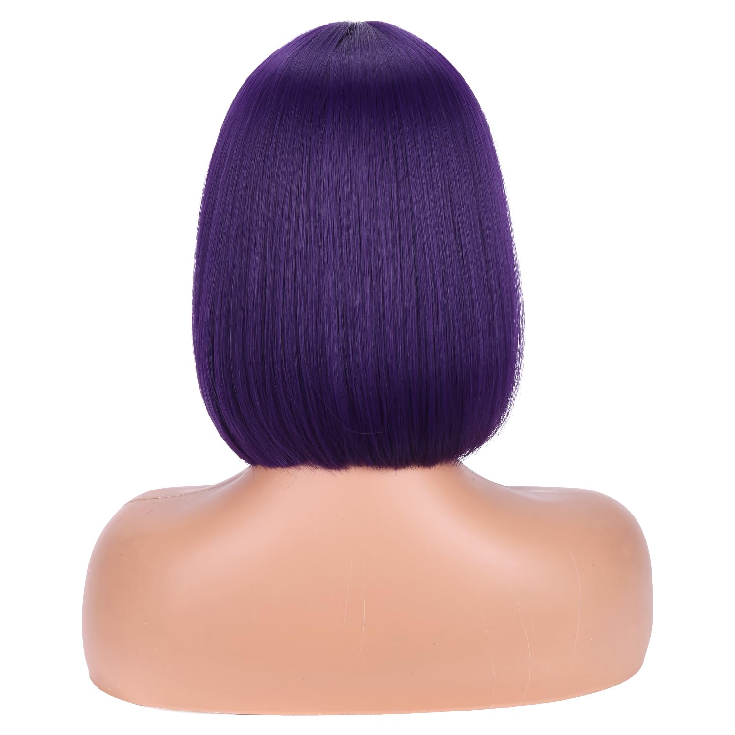 MAGQOO Dunkelviolette Perücke für Damen, violett, Bob, kurz, glatt, dunkelviolett, Mittelscheitel, synthetisch, hitzebeständig