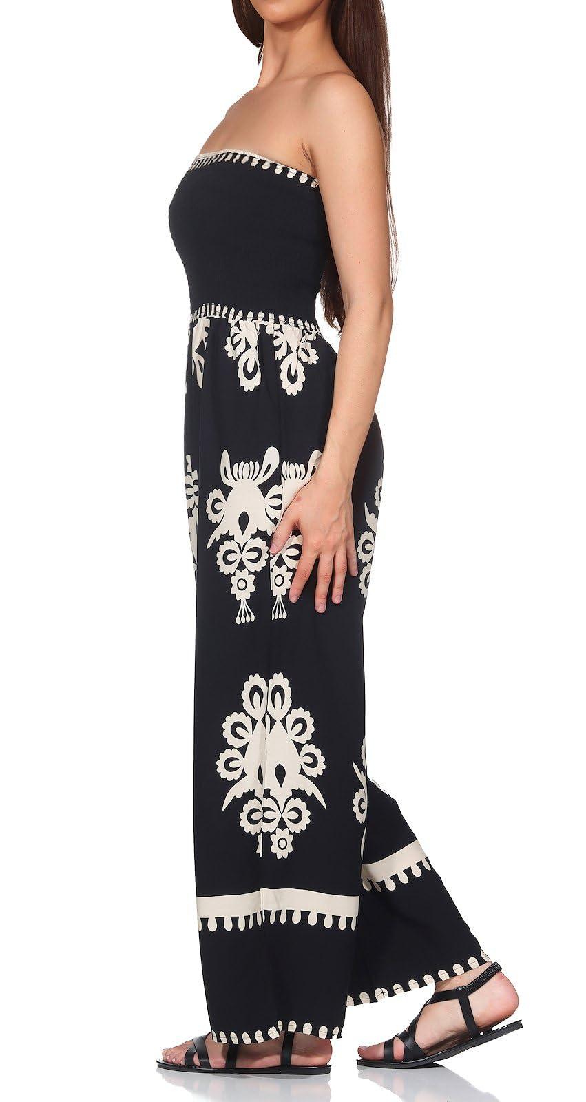 Hailys Damen Viskose Jumpsuit Bandeau Overall Einteiler trägerlos mit Ornamentmuster Ja44nina