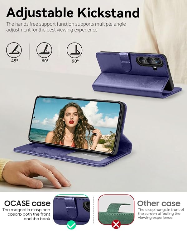 OCASE Compatible with Samsung Galaxy S26 Wallet Case, PU Leather Flip Folio Case with Card Holders RFID Blocking Kickstand [Shockproof TPU Inner Shell] Protective Phone Cover 2026, Purple by OCASE - Used condition - Image 3