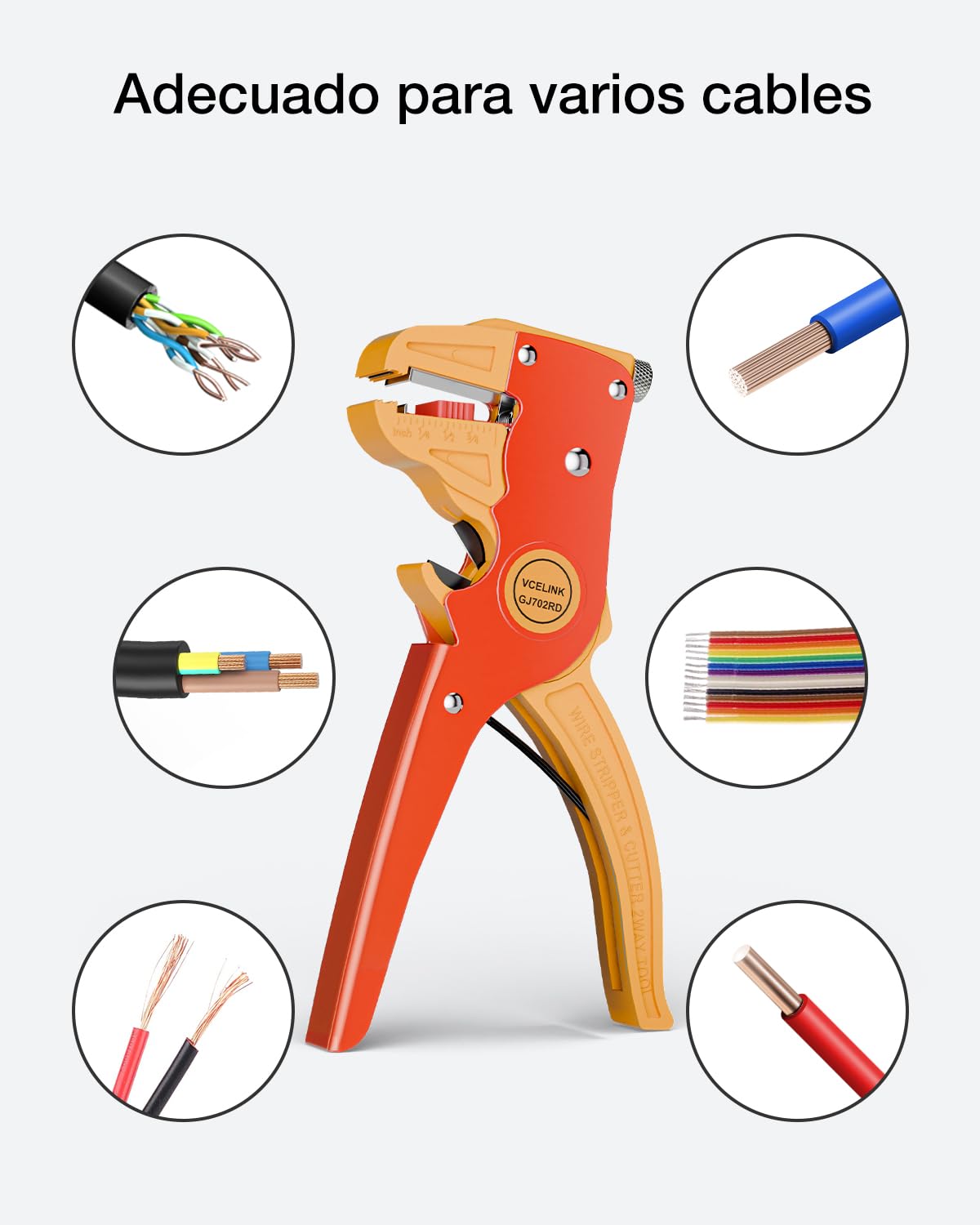 VCELINK Pelacables Automático, 2-en-1 Pelacables Multifuncional de Ajuste Desmontaje del Alambre 0,2-6mm² para Pelar y Cortar Cables