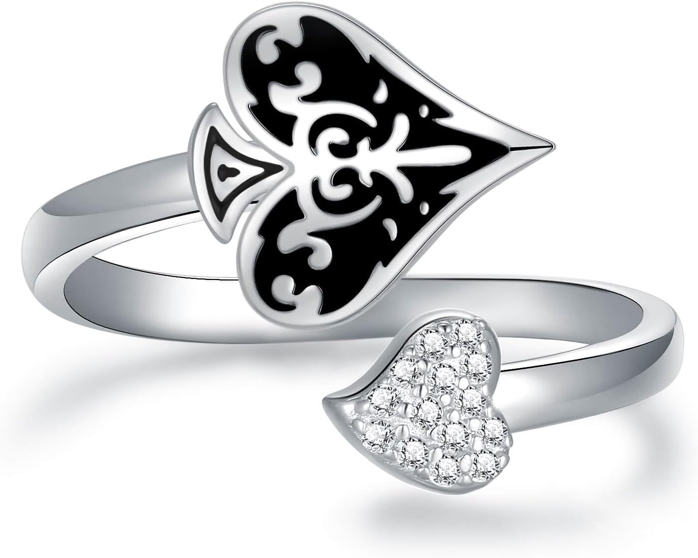 Poker Card Ring Sterling Silver Ace of Spades Queen of Hearts Adjustable Rings Poker Cards Player Jewelry Gift for Women Casino Night