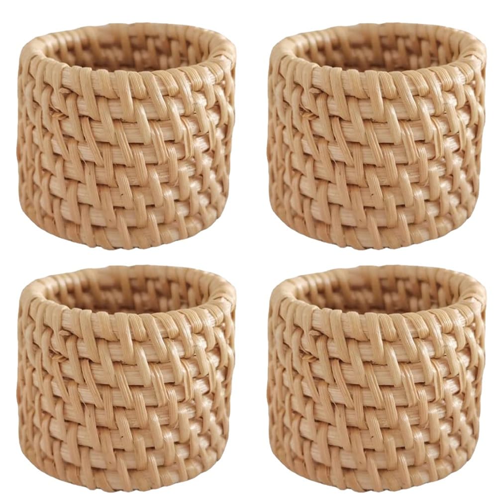 UDSKNV[KSL Napkin Rings 4pcs Woven Rattan Set Handmade Natural Wicker for Party Banquet Dinner Napkins Holder
