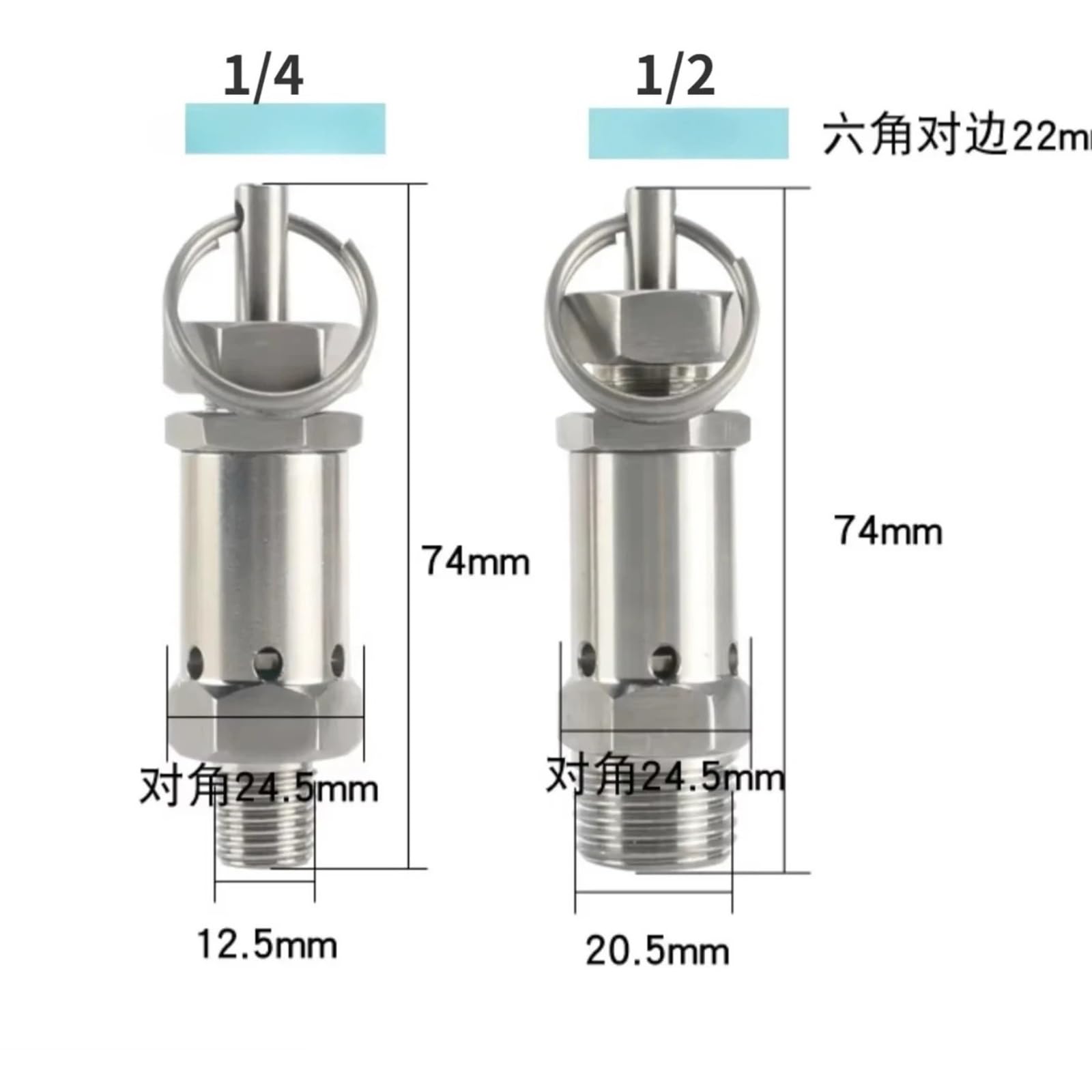 Sicherheitsventil 1 2 3 4 5 6 7 8 9 10Bar 1/4" 3/8" 1/2" BSPT männlich 304 Edelstahl Druckentlastungssicherheitsventil einstellbar für Warmwasserbereiter