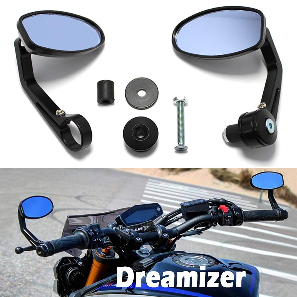 DREAMIZER 7/8" 22mm Rétroviseur de Guidon de Moto, Rétroviseurs Latéraux Moto Compatible avec Z1000 Z750 MT03 MT09 FZ6 SV650 SV1000 CB1000R CBF125 Ducati Monster M696 821