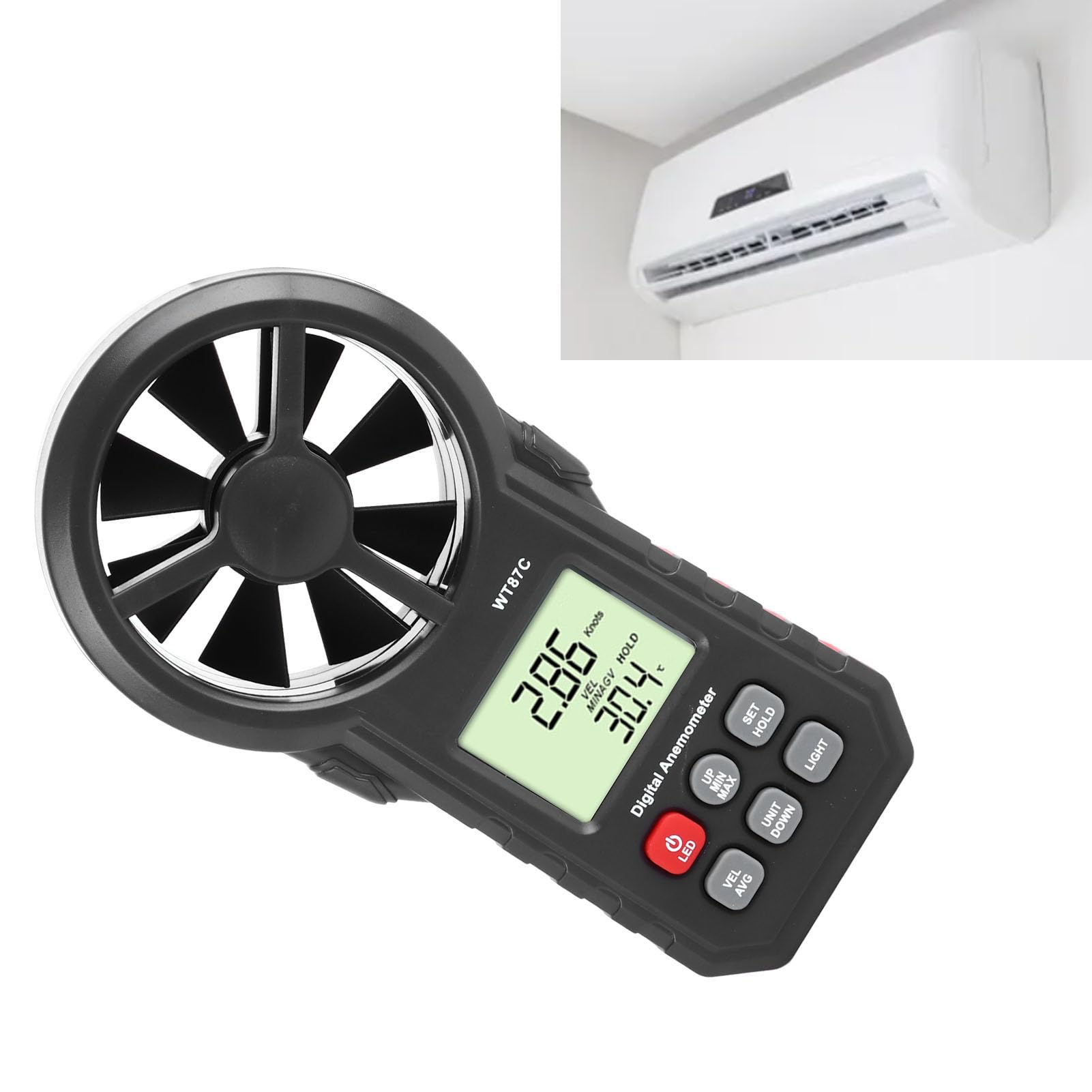 Acouto Anemometro Digitale Display LCD Retroilluminato Massima Minima Velocità Media del e Temperatura Le Pale del Tester Rilevano in Modo Fluido Le Letture dell'albero Anemometro [Fornitura