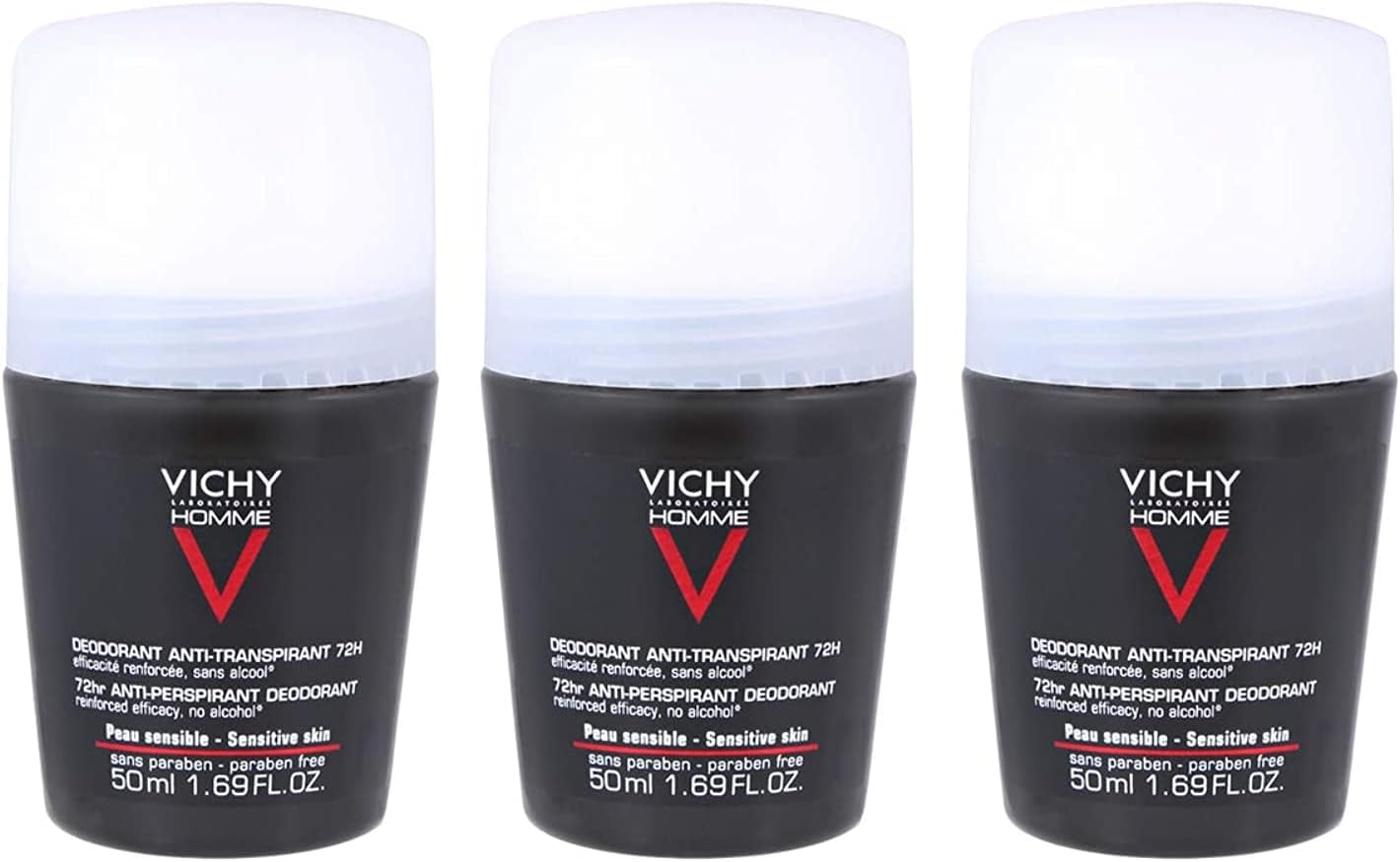 Men's 48H Vichy Homme Anti-Transpirant Deodorant - Set of 3, 50ml