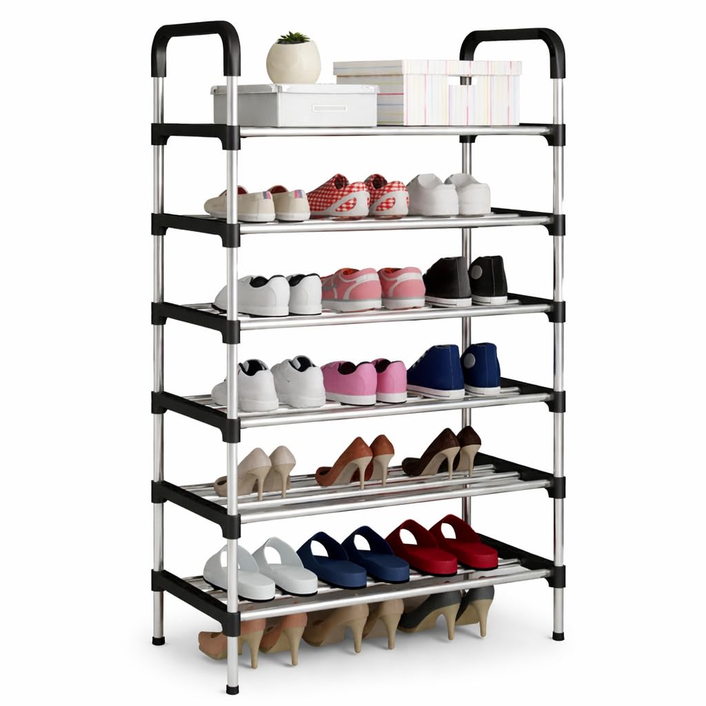 6 Tier Shoe Rack Stand Heavy Duty Sturdy Storage Organizer for Up to 24 Pairs - Space Saving Shoe Shelf for Closet , Entryway, Hallway, Dorm, Garage - Durable Multi-layer Shoe Storage Unit