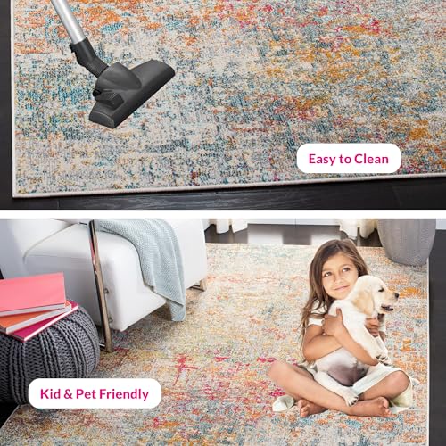 SAFAVIEH Zeitgenössische Teppich für Wohnzimmer, Esszimmer, Schlafzimmer - Madison Collection, Kurzer Flor, Grau und Türkis, 160 X 229 cm