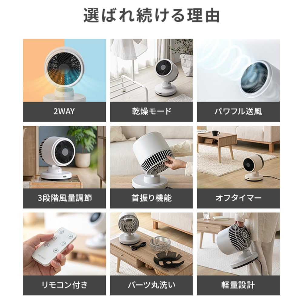 AND DECO ホワイト 扇風機 リモコン付き　温風　2way 白　ホワイト Amazon | モダンデコ サーキュレーター 2WAY 温風 送風 オールシーズン