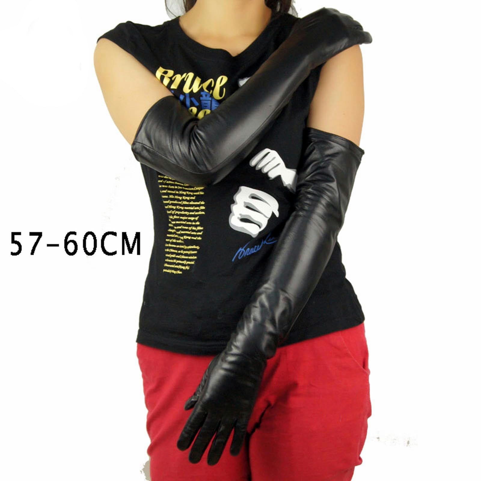 WILsem Guante Largo de Piel de Oveja para Mujer, Guantes Negros, Mitones auténticos para Mujer, Estilo de Forro Fino, Manga para el Brazo