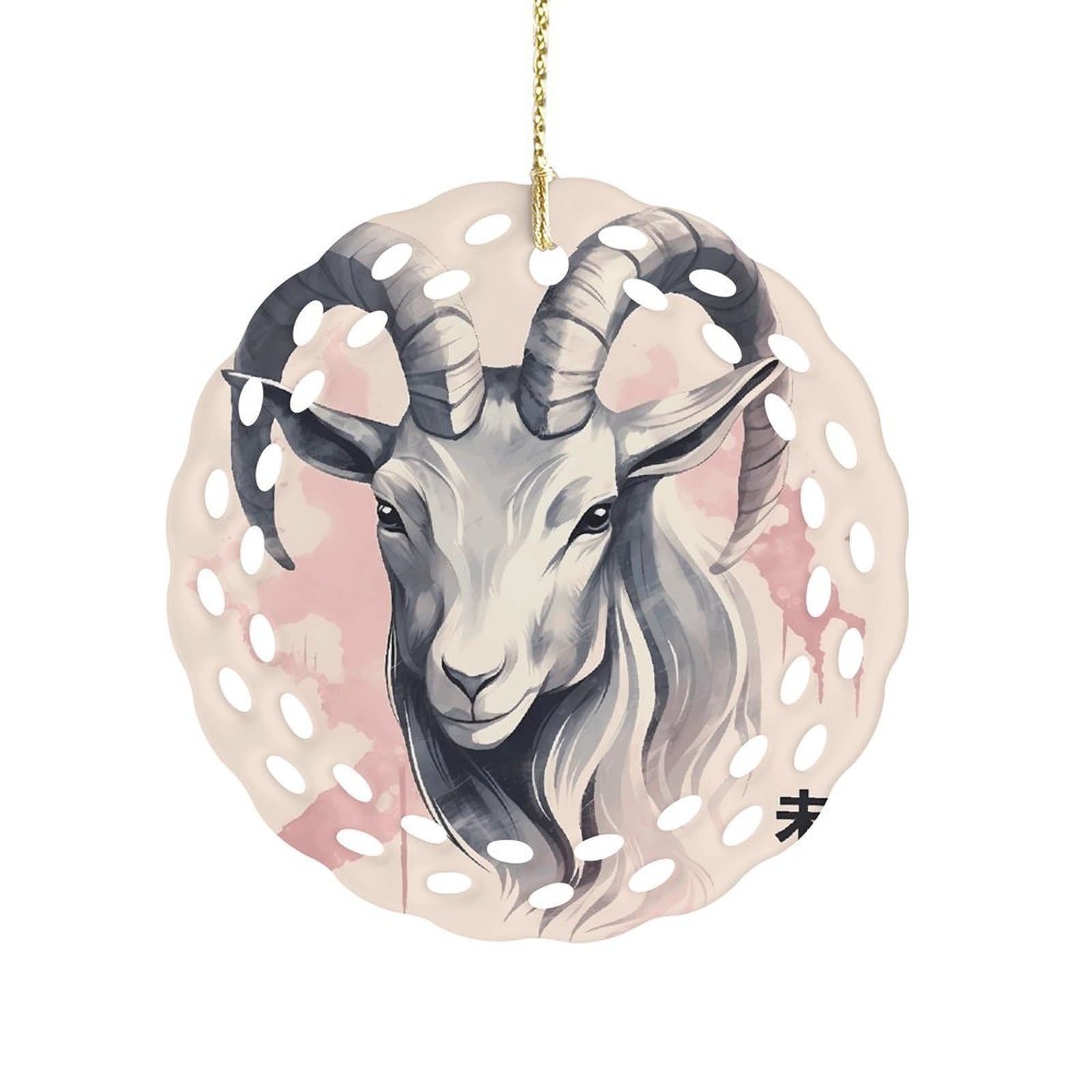 Btcowzrv Style Zodiac Sign Sheep Ceramic Ornament,Round Ornaments With Hole Easy To Hang,Hanging Ornament For Wedding Party Home Window Garden Christmas Day Decor