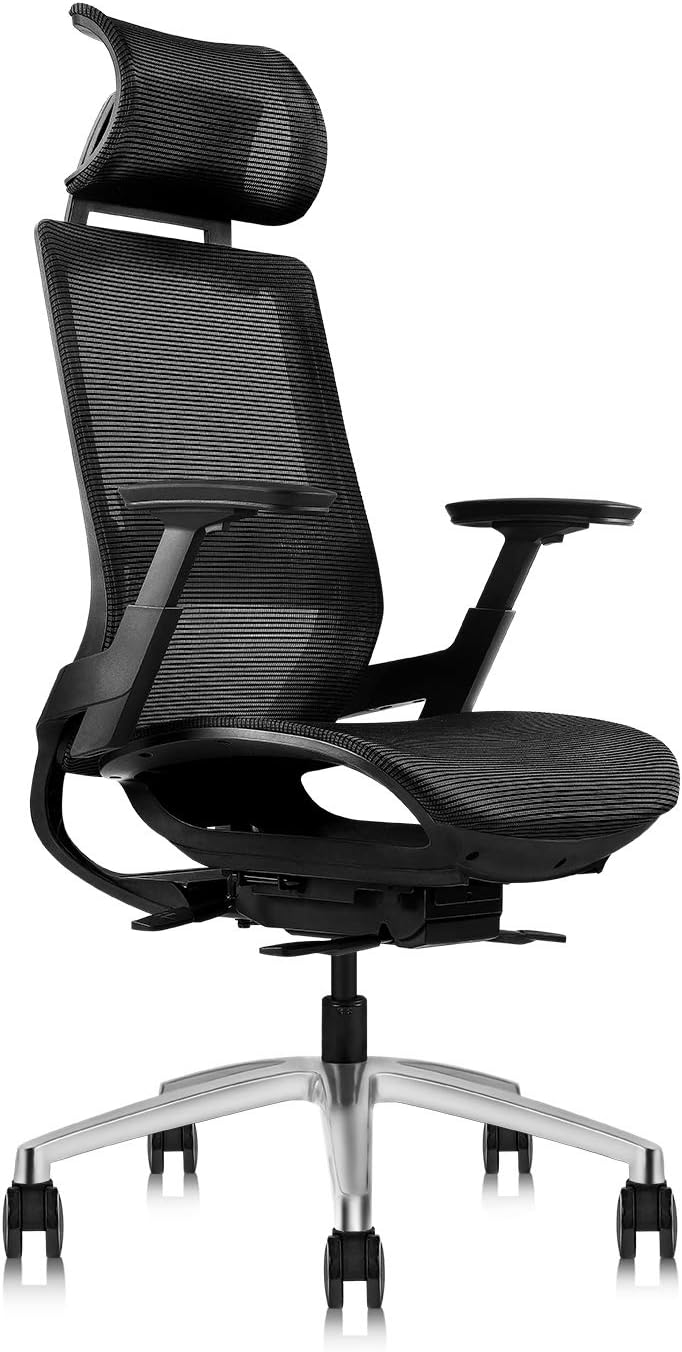 MOOJIRS Ergonomic Office Chair with Wrapping Headrest and Tilt Limit Device | Adjustable Cushion Depth | Adjustable Headrest Height | 3D Armrests | Black