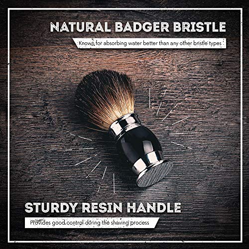 Shaving Brush Set - Professional Shaving Brush with 100% Pure Badger Bristles -Black Resin Handle - Solid Chrome Shaving Brush Stand for Wet Shave - Safety Razor