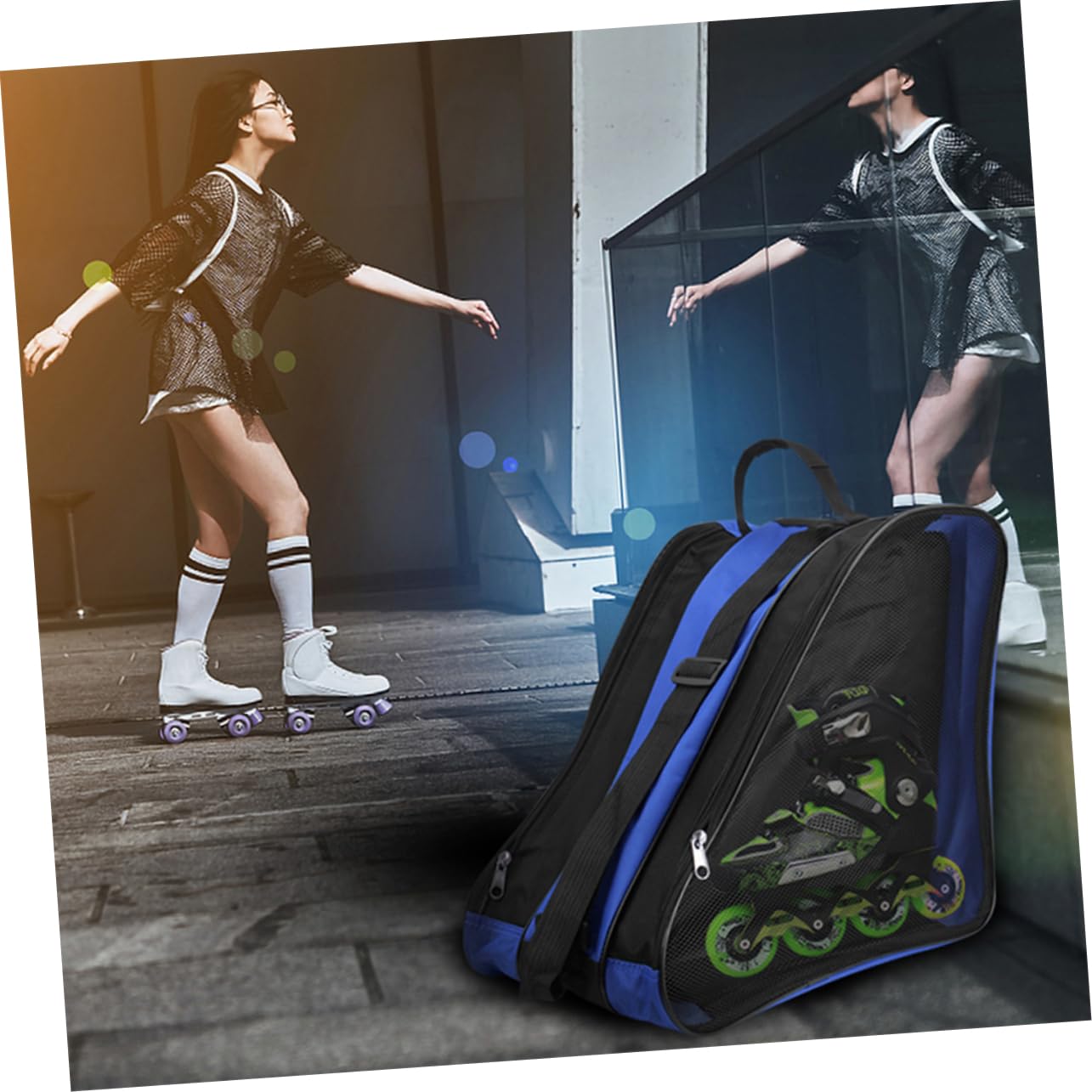 VANZACK Roller Skating Bag Skateboard for Skateboards for Adults Ice Pouch Ice Shoe Storage Pouch Roller Skate Accessories Skateboards for Skate Shoe Bag Over Skates Blue Cloth