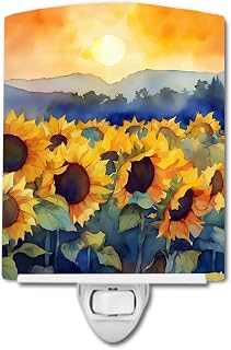 Caroline's Treasures Sunflowers in Watercolor Ceramic Night Light Compact, UL-Certified, Ideal for Bedroom, Bathroom, Nursery, Hallway, Kitchen, 6x4x3, Multicolor