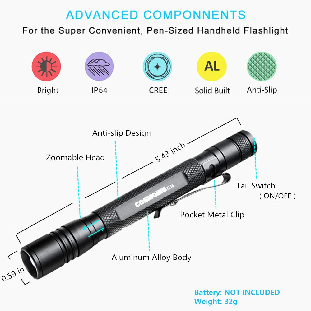 Lampe Torche LED Stylo EverBrite 395nm UV + Lumière Blanche, Rechargeable, étanche IPX4