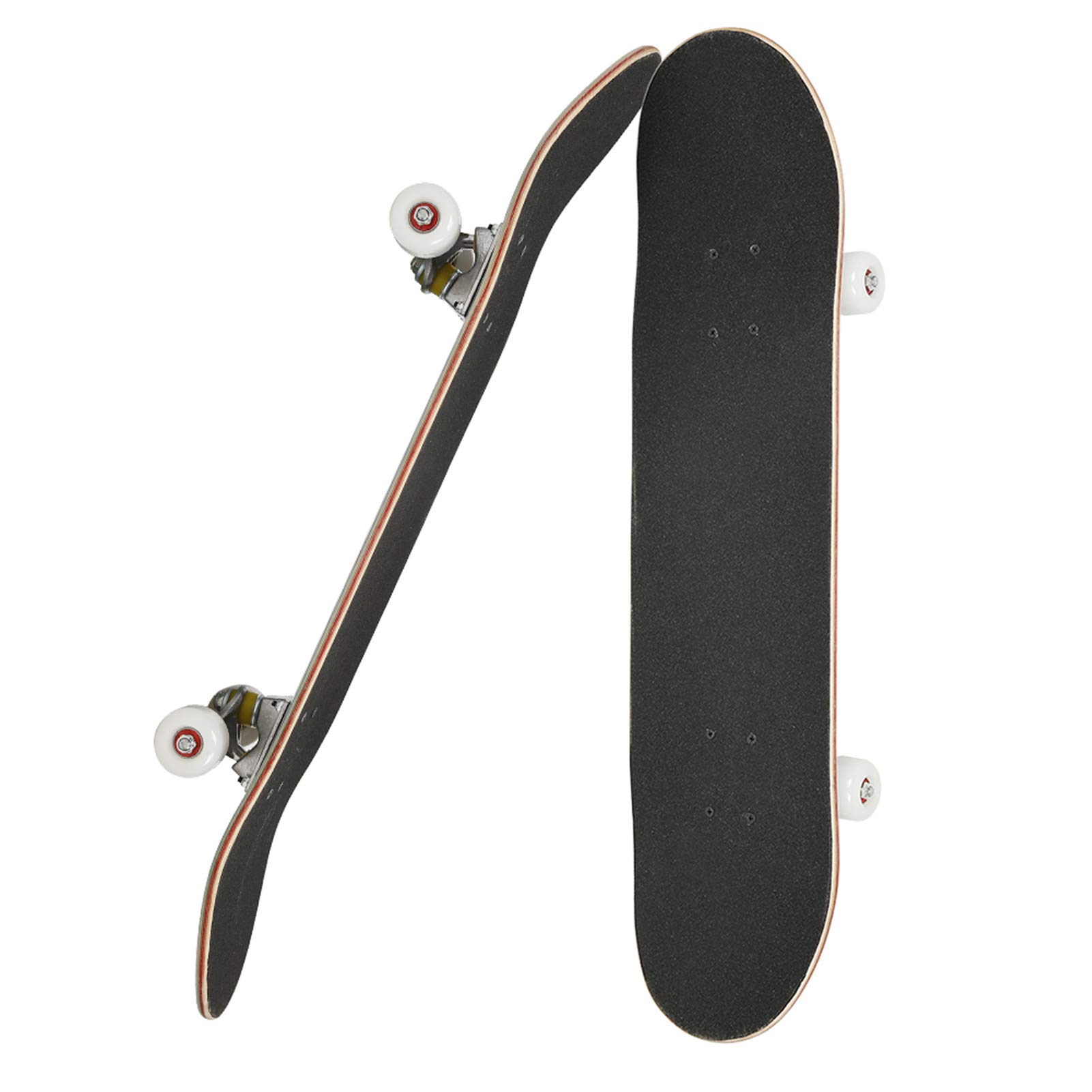 Skateboard Komplettboard Ahorn Holz für Kinder, Jugendliche und Erwachsene, mit ABEC-7 Kugellagern, Tragfähigkeit: 250 kg (Schwarz)