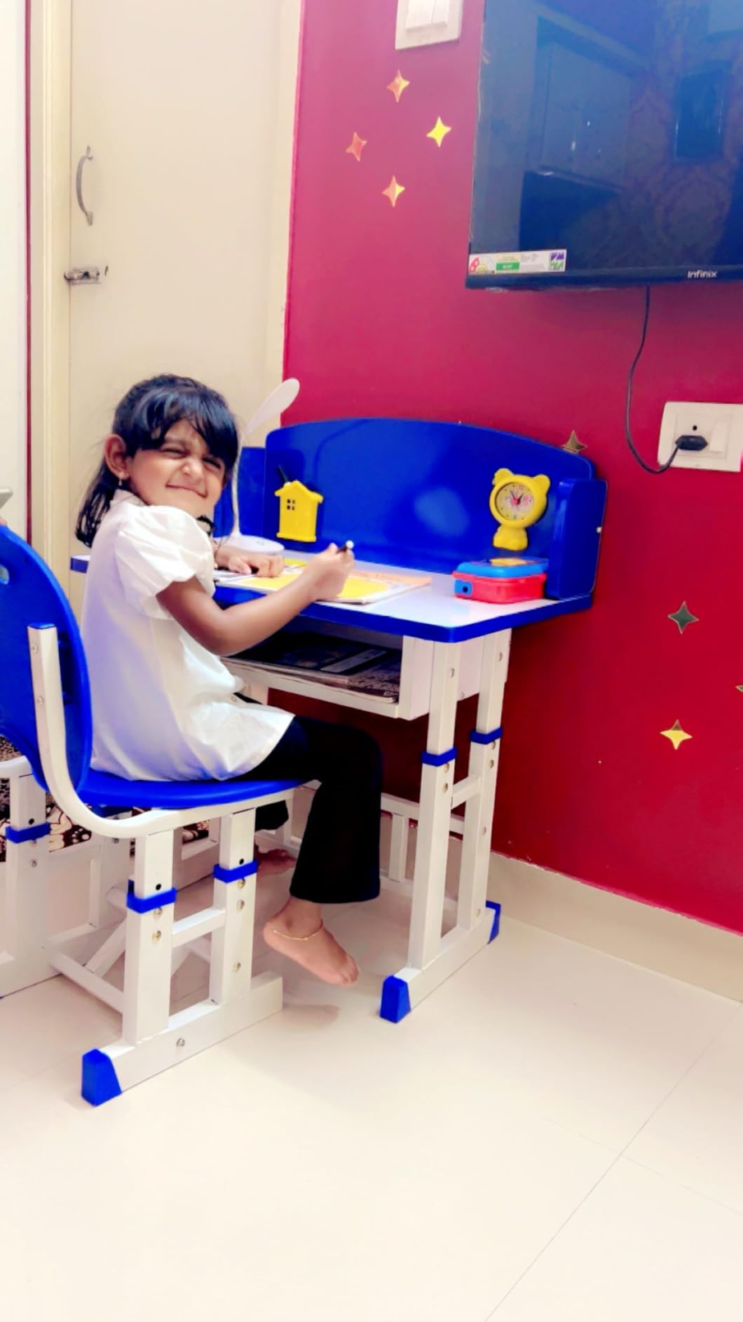 Toby Kids Computer Toby Children's Study Table and Chair Set, Height Adjustable, with LED ...