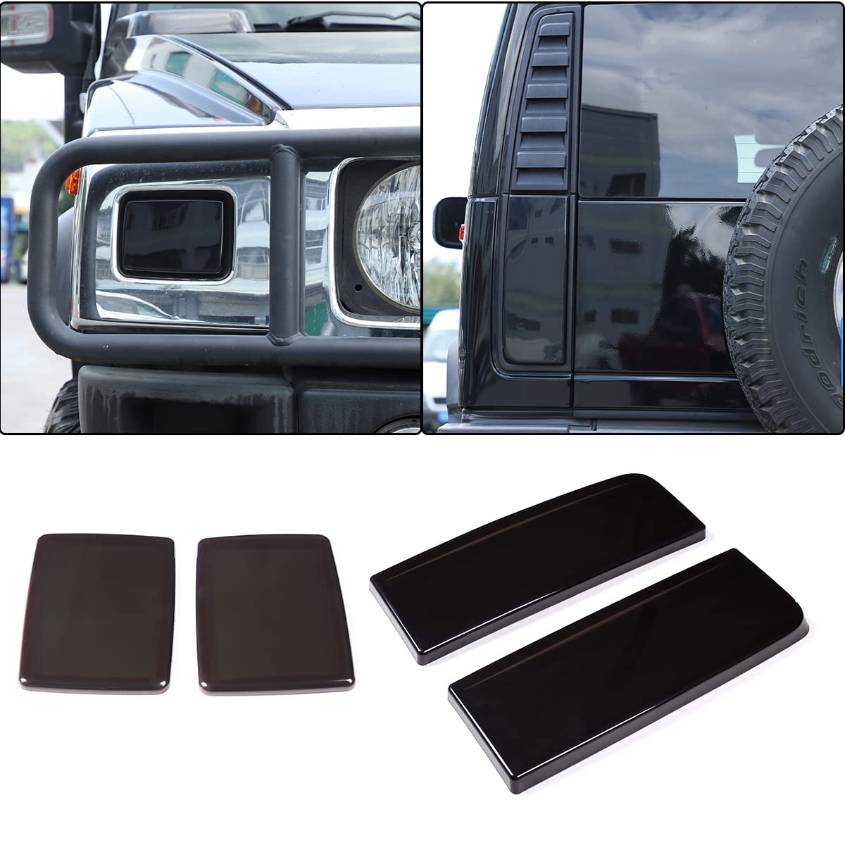 Fgtagtal Front Turn Signal Light Cover and Taillight Cover Sets, Suitable for 2003-2009 Hummer H2, Smoked Shell Decorative Protection Trim Cover, 4PCS, Transparent Gray (Turn Light+Tail Light Sets)