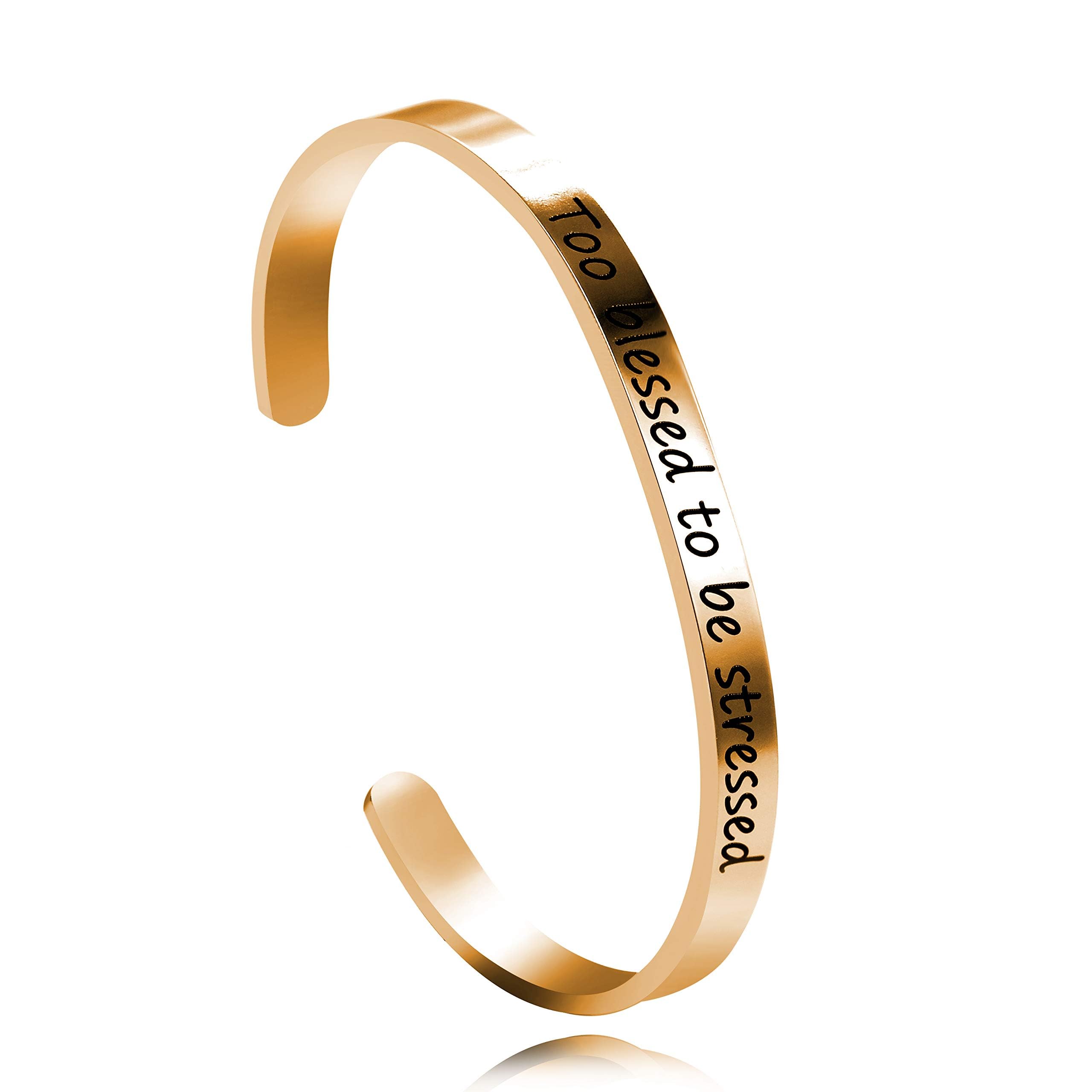 Uloveido Stainless Steel Inspirational Bracelets for Women Engraved Personalized Mantra Initial Motivational Cuff Bangle Y460